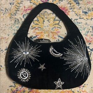 Lulus Dazzling Desire Black Velvet Beaded Shoulder Bag NWT